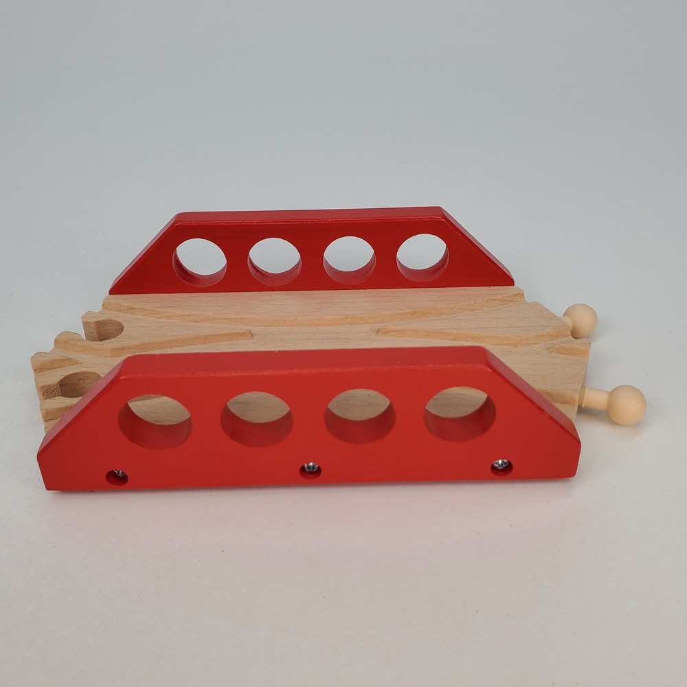 Wooden Railway Double Track Bridge Red Railing Train Set Accessory - Picture 4 of 7
